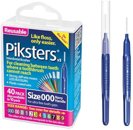Piksters Interdental Brush Micro Tight Gaps 40 Pack Navy Size 000