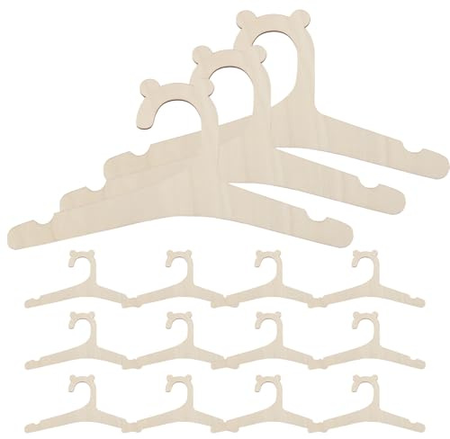 Kinderkleiderbügel aus Holz 15 Stück Rutschfester, Kleiderbügel in Bärenohrform, DIY Holzbügel geeignet für Kinder für Kleidung Hosen