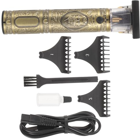 INOOMP Elektrischer Buddha Kopf Haarschneider mit Metallgehäuse und 1200mah Akku Retro USB Ladegerät 4 Kämme und Knopf Bedienung für Friseursalon