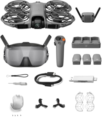 DJI Neo 2 Motion Fly More Combo Bundle mit Zubehör, 4K Drohne für Einsteiger mit RC Motion 3 und Goggles N3, Stabile Übertragung mit Digitalem Sendeempfänger, FPV-Flug, 3 Akkus (Ladestecker)