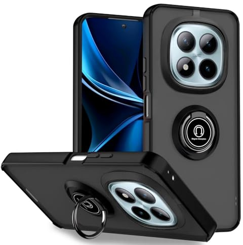 JNERBUYI Bumper Handyhülle für Xiaomi Redmi Note 15 Pro+ Plus/Poco M8 Pro mit Ring, Schutzhülle mit 360°Magnetring, Hülle Stoßfeste mit Ständer. Robuste Cover Case. Schwarz
