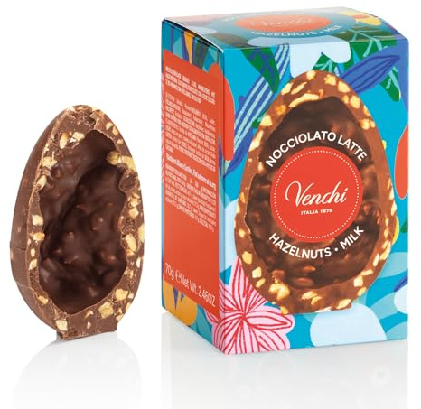 Venchi - Mignon-Ei Nocciolato aus Vollmilchschokolade, 70 Gr, mit grobem Piemont-Haselnüss-Krokant, Glutenfrei, Venchi-Osterkollektion, Geschenkidee