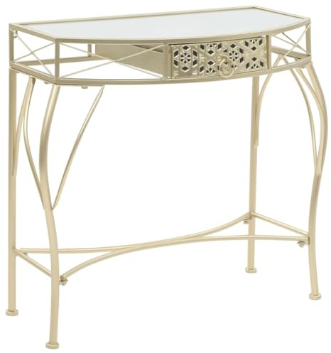 Owoxanthellate Beistelltisch französischer Stil Gold 82x39x76 cm Metall & Glas, Kleiner Couchtisch mit Schublade & antik Details, Side Table für Wohnzimmer Schlafzimmer Flur