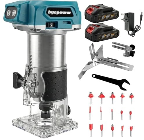 Akku Oberfräse für Ma-Kita 18V Akku, 30000 RPM Bürstenloser Motor, 5-Stufen Kantenfräse mit 2 Akku, Kabellose Holzfräse mit 6,35mm Durchmesser, mit 15pcs 1/4 Fräser für Holz & Kunststoff