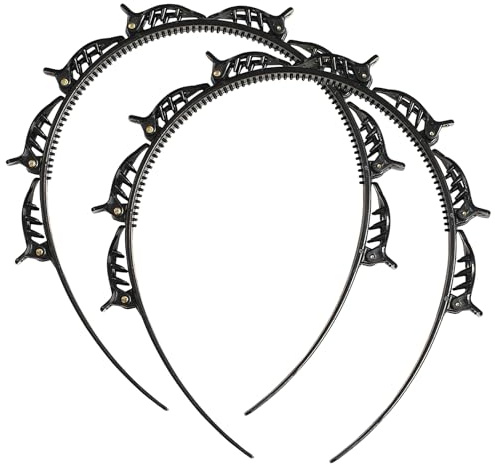 2 Stück Haarreif mit Klammern, Haarreifen Damen, Geflochtene Haarspangen | Schwarz Hairstyle Hairpin, Leicht und Bequem Tragen | Glattes Haar Ohne Verfilzungen, Frisurenhilfe für Damen und Herren