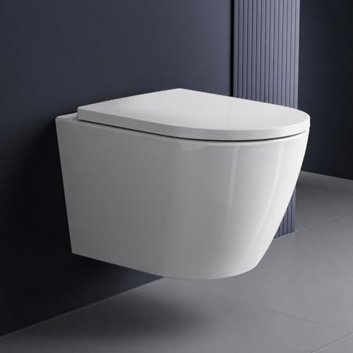 Hysail Hänge WC Spülrandlos 360°Tornado-Spülung Wassersparend Leise Weiß | 3–4,5 L Spülung, Leise 48 dB, Wand WC mit Soft-Close WC-Sitz, UF-Deckel, Toilette Tragkraft 400 kg, Raumspar WC, 49,5 cm