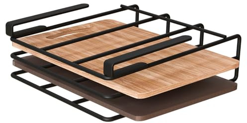 EPISENT Under Shelf Storage Rack, Chopping & Cutting Board Holder, No Drill | Space Saving, Metal, Fits Cupboards, Cabinets & Pantry Shelves, Holds Boards, Trays & Plates, 30 x 27 x 8cm, 2.25kg, Black