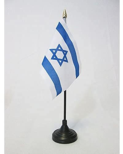 AZ FLAG - Tischflagge Israel - 15x10 cm Goldene Splitze - Israelische Tischfahne 10 x 15 Cm - Flaggen