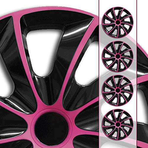 Eight Tec Handelsagentur (Größe wählbar) 16 Zoll Radkappen/Radzierblenden QuB BUNDEL (Schwarz-Pink) passend für Fast alle Fahrzeugtypen – universal