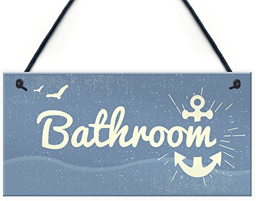 RED OCEAN Targa da appendere al bagno con scritta Seaside Nautical Accessories Shabby Chic, vintage, idea regalo