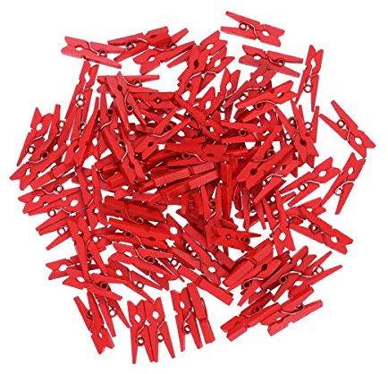 VOSAREA 100 PCS Clips pour Photos Bois Mini Petit Papier Clips Pince à Linge pour Le Mariage Liège Conseil Suspendus Photos Peinture Artisanat Artisanat - Rouge