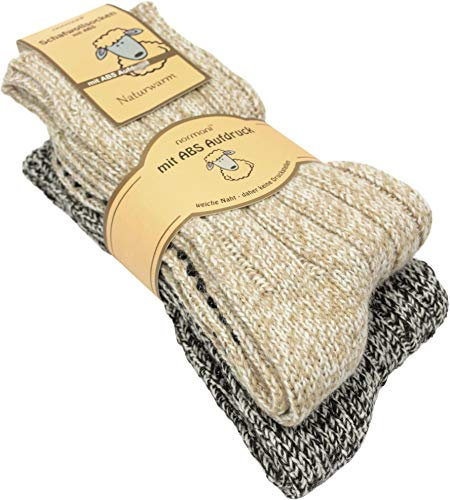 2, 4 Paar oder 6 Paar Norweger Strick-Socken mit Antirutsch Sohle, Woll Socken mit ABS Sohle. Hütten Socken Farbe 2 Paar Größe 43-46