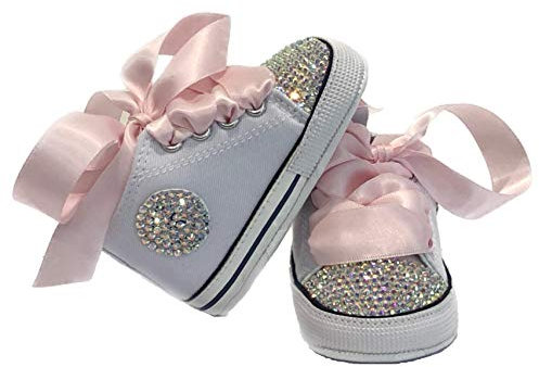 SCARPINE SNEAKERS BABY SHOES BIMBA CRISTALLI STRASS SCARPE BATTESIMO CERIMONIA COMPLEANNO CRYSTAL LUXURY Brillabenny (BIANCHE, 3-6 MESI (SUOLA 11CM))