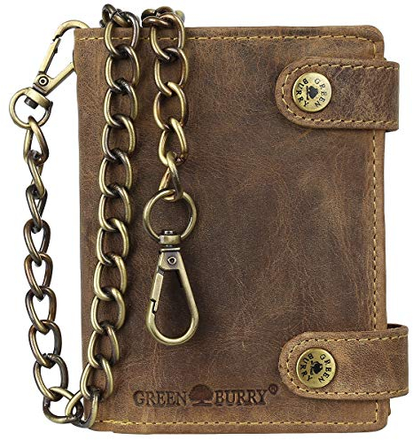 Greenburry Vintage RFID Leder Biker Wallet Geldbörse Portemonnaie mit Kette BV-1796AC-RFID-25/Chain