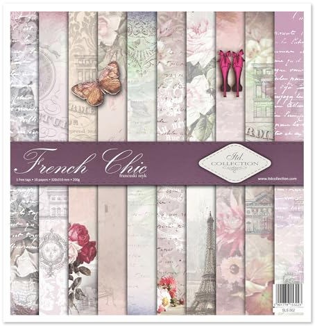 ITD Collection - Scrapbook Papier - Scrapbooking Set - Motivpapier zum Basteln - Dekorpapier 12x12 inches - 310 x 310 mm - 10 Blatt + 1 – French Chic - SLS-002