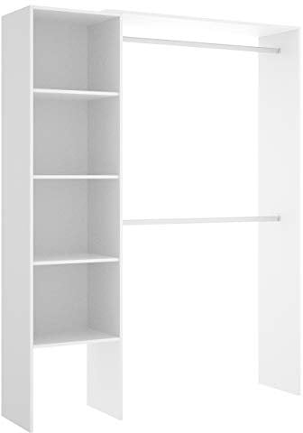 Mobelcenter - Armario Vestidor Suit - Armario Vestidor Reversible con 2 Barras y 4 Estantes - Acabado Color Blanco - Ancho: 140-110 cm x Fondo: 40 cm x Alto: 187 cm - (1203)