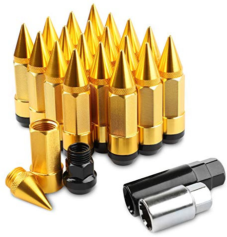 20Pcs Anti Theft Spiked Extended Tuner Wheel/Rims Lug Nut M12X1.5+Socket (Gold)