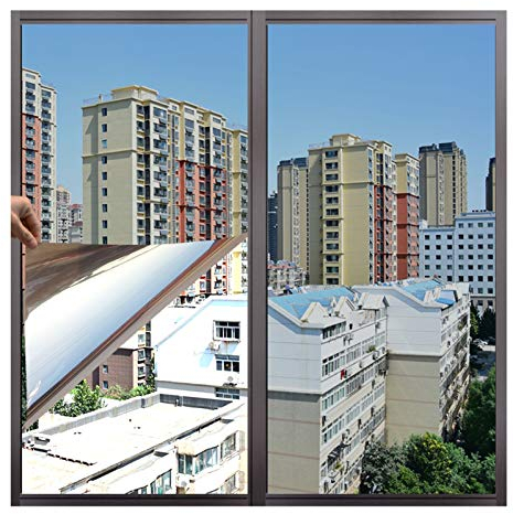 bandezid Vinilo Cristal Ventana Película de Espejo Unidireccional Lámina Electricidad Estatica Protector Solar Protección de Privacidad-Plata Azul 0.6x20m