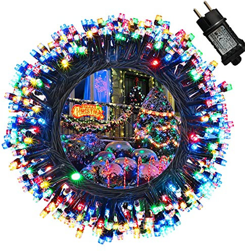 Moxled Lichterkette Weihnachtsbaum - 35M 350 LED Bunt Lichterkette Außen Strom mit Timer Speicherfunktion, Grünes Kabel, Wasserdicht 8 Modi Weihnachtsbeleuchtung für Garten Weihnachten Deko