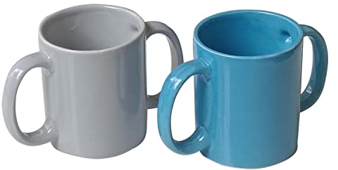 ANCIENTIMPEX Ancient Impex Lot de 2 tasses en céramique à double poignée pour une tenue sûre 350 ml (bleu, gris)