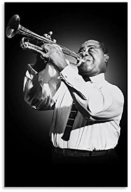 Louis Armstrong Schwarz-Weiß-Poster und Leinwand-Kunstdruck, modernes Familienschlafzimmer, ästhetische Dekoration, 20 x 30 cm
