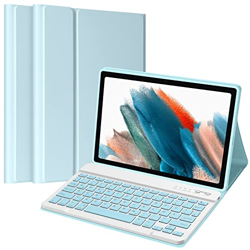 aMZCaSE Bluetooth Tastatur Hülle für Samsung Galaxy Tab A8 10.5'' 2022 SM-X200/X205, drahtlose abnehmbare Tastatur (Deutsches QWERTZ) mit Abdeckung Auto Wake/Sleep(Blau)