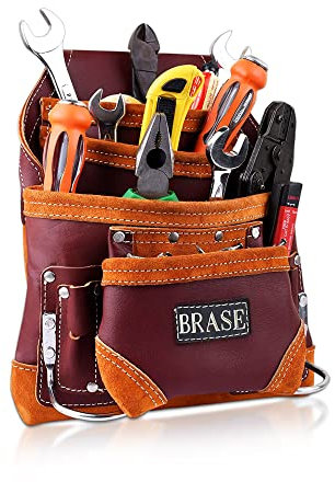 Brase Bolsa de herramientas, 10 bolsas de cuero con múltiples bolsillos, cinturón de trabajo, organizador de almacenamiento, bolsa de trabajo profesional para constructores