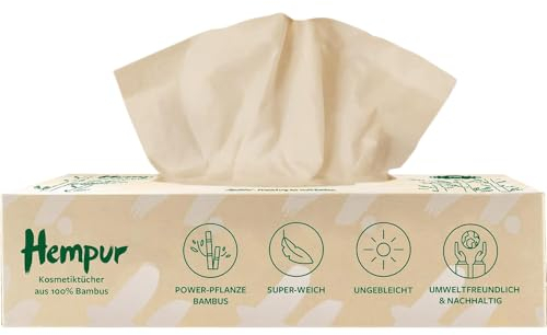 Hempur Kosmetiktücher - aus Bambus - 3-lagig - super-weich, nachhaltig, ungebleicht, ohne Chemikalien & Pestizide - 70 Tücher
