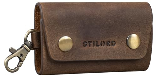 STILORD 'Atticus' Leder Schlüsselmappe Karabiner Schlüsseletui Lederetui mit Karabinerhaken Schlüssel Organizer Vintage Echtleder, Farbe:mittel - braun