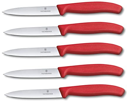 Victorinox Juego de 5 cuchillos para verduras Swiss Classic, rojo, 10 cm sin borde dentado, cuchillo de tomate