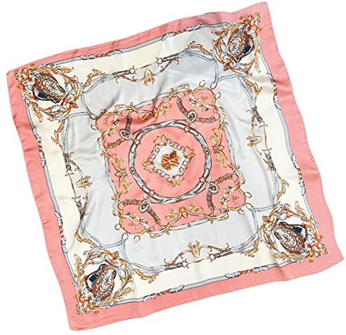FAIRYGATE Satin Bandana Women Scarf Neck Head Hair Square Scarves Neckerchief Headwear Fashion Paisley Bandanas Pink and white