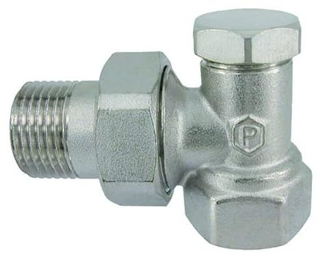 Radiatorverschraubung 1/2 Zoll vernickelt Form Eck