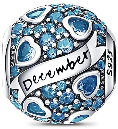 HappyStar Ciondolo da Donna in Argento Sterling 925 Per Bracciale Charms, Gennaio-Dicembre Birthstone charm Bead,Compatibile con bracciale pandora e Europei Bracciale Collane da Donna