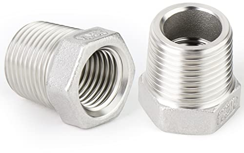 ERGAOBOY 2 Pcs Reducer Hex Bushing, 3/8 Male to 1/4 Female BSP, 304 Stainless Steel Reducing Pipe Adapter Fitting