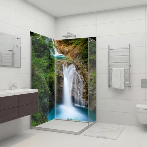 dedeco Eck-Duschrückwand wasserfest Motiv: Wasserfall V20, 2 x 100x210 cm, als Badrückwand zum Fliesenersatz, als Dekorwand, Wandverkleidung und Duschplatte aus Aluminium - Made in Germany