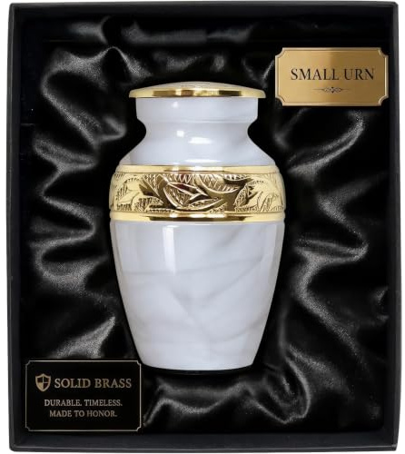 White Keepsake Urn - Mini Urns For Human Ashes Keepsake - Memorial Urns for Ashes Adult Small with Black Box - Honour Your Loved One with White Small Ashes Urn