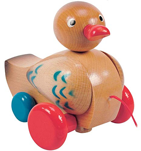 alles-meine.de GmbH Ziehtier - lustige Ente - aus Holz/Wackeltier - Flügel & Kopf wackelt - mit Schnur - Ziehfigur als Nachziehtier - Tier Holzfigur - zum Hinterherziehen -..