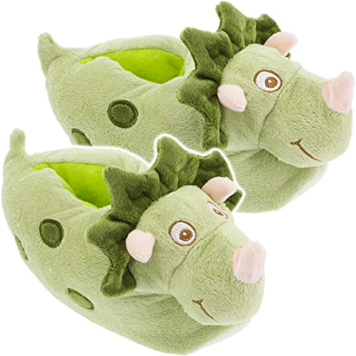 alles-meine.de GmbH Plüsch Hausschuhe Größe frei wählbar Dinosaurier/Dino/Drache - Größe 26-38 EU schön warm Kuschel - für Kinder & Erwachsene - ABS Sohle rutschfes..