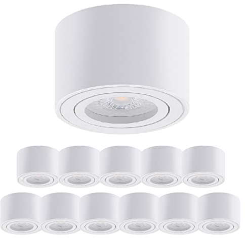 Oktaplex 12 Stück Aufbauspot Lile Weiß - inkl. LED Modul 3-stufig dimmbar 4,8W 230V 2700K Warmweiß 80x50mm Aufputz Aufbaustrahler Alu schwenkbar