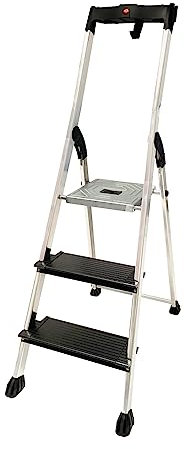 HAILO Escabeau Aluminium 4XL Black + Porte Seau 3 marches - Matériel et aménagement d'atelier