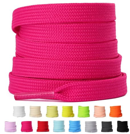 Olukssck 2 Paires de Lacets Chaussure Plats, Lacets Durable de Remplacement Pour Baskets, Chaussures de Sport, Largeur 8 mm, Rose Foncé, 140cm