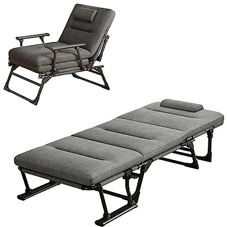 KOSTING 2-in-1-Klappsessel, klappbare Terrassen-Loungesessel mit 6 Gängen, tragbarer Klappbett-Liegestuhl, mit Matratze und Kopfstütze, for Camping, Pool, Strand, Terrasse, Rasen, Sonnenstudio, Büro