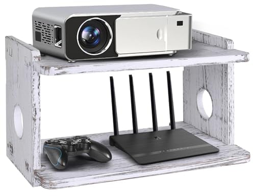 BEARUT Wandhalterung Projektor Regal TV-Ständer WiFi Router Aufbewahrungsbox Wandmontiertes TV-Regal für Kabelboxen/Fernbedienung/DVD-Player Aus Holz Weib.