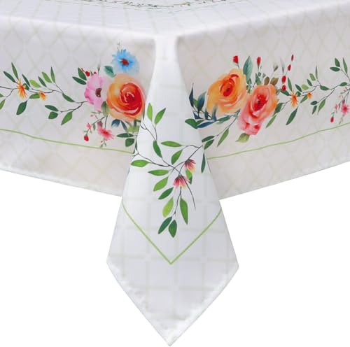Arquiel Tischdecke Rechteckige Floral, Wasserabweisend Tischdecken mit Wilde Blume Blätter, Polyester Langlebige Abwaschbar Tischdeck FüR KüChe Essen Parteien FrüHling/Sommer(152x213cm)