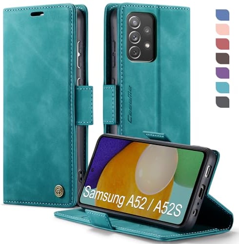 XYGLOW Handyhülle für Samsung Galaxy A52/A52S Hülle Klappbar Premium PU Lederhülle Klapphülle【RFID Schutz】 Kartenfach Standfunktion Schutzhülle für Samsung A52S 5G/ A52 4G/5G Flip Wallet Tasche, Grün