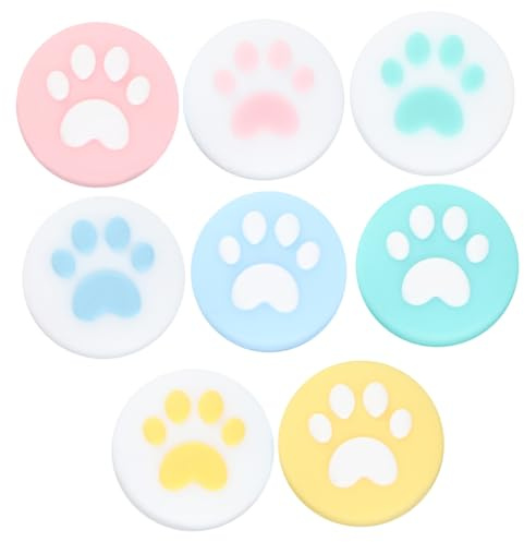 UPKOCH Capuchons de Joystick en Silicone Motif Patte de Chat pour Console de Jeux Switch, Accessoire Gamer, Protection Antidérapante, 8 Pièces Multicolores (bleu, Rose, Jaune, Vert
