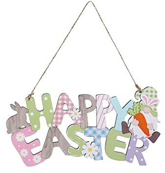 GBEN Ostern Willkommensschild Haustür Frohe Ostern Türhänger Hase Bunte Eier Ostern Türschild Hase Türhänger Ostertürschild Dekor Urlaub Party Dekor Homedeko