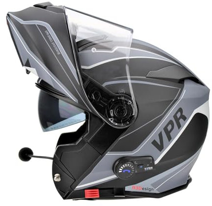 ViPER RSV171 Bluetooth Flip up Motorcycle Motorbike Bike Crash Helmets With Drop-Down Sun Visor Helmet ECE 22.06 Approved Unisex Adult Racing Touring Cruising Bike Wear (Zone Matt/Black Grey, M)