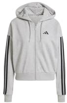 adidas Donna Essentials 3-Stripes French Terry Full Zip Hoodie, Medium Grey Heather/Black, M