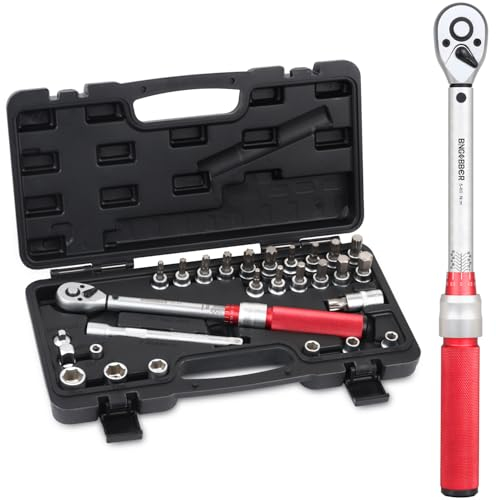 BINGCOBBER Drehmomentschlüssel 3/8”,5-60NM Drehmomentschlüssel Fahrrad & Motordad Auto Set mit viel Zubehör wie Verlängerungsstange, Bits, Nuss-Einsätze, Adapter